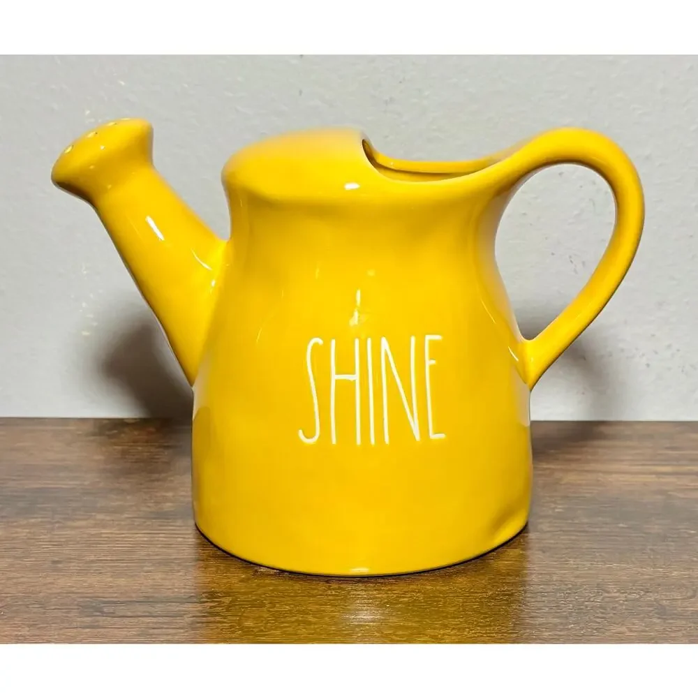 Rae Dunn Yellow 6” Ceramic “Shine” Water Pitcher Plant Watering Can Retired